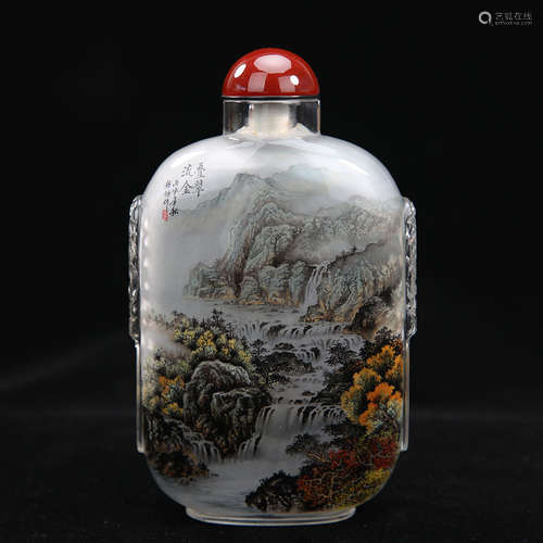 A Chinese Landscape Painted Crystal Snuff Bottle