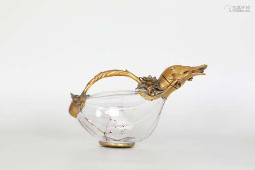 18th century, gilt-bronze duck-shaped pot
