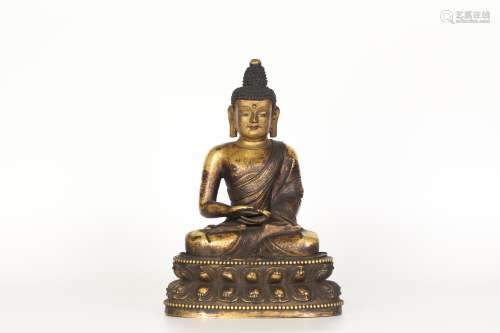 17th century, Kangxi gilt bronze Sakyamuni Buddha