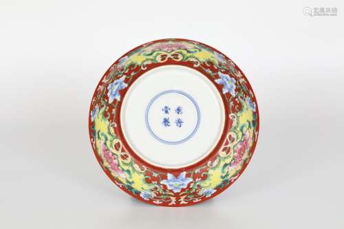 18th century, coral red ground enamel plate