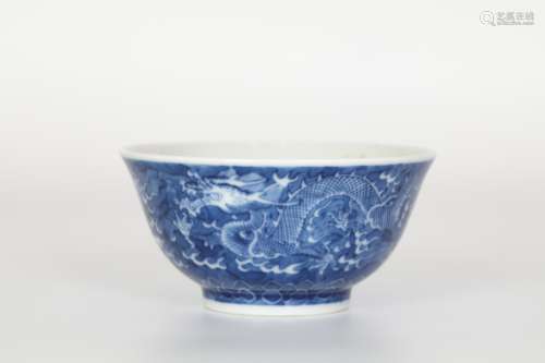 17th century, blue and white dragon bowl