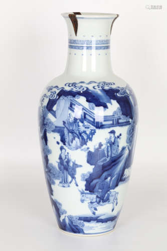 The 16th century, Kangxi blue and white figure bottle