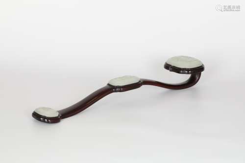 18th, 18th, red sandalwood inlaid with white jade wishful
