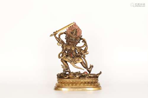 18th century, gilt bronze protector Buddha