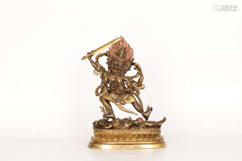 18th century, gilt bronze protector Buddha