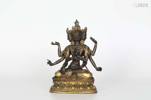 18th century, gilt bronze Buddha with eight arms