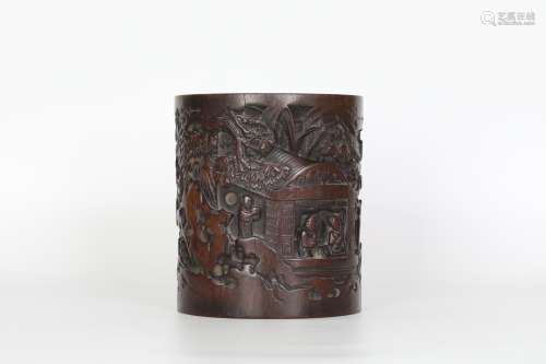 17th, Ming ,red sandalwood character story pen holder