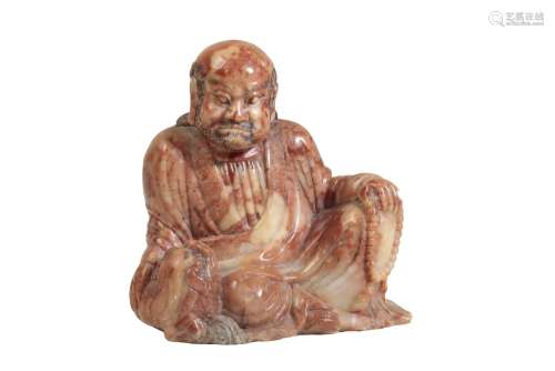 CARVED SOAPSTONE FIGURE OF A LOHAN, QING DYANSTY, 18TH CENTURY