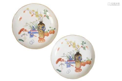 PAIR OF FAMILLE ROSE SAUCER DISHES, TONGZHI SEAL MARKS AND OF THE PERIOD