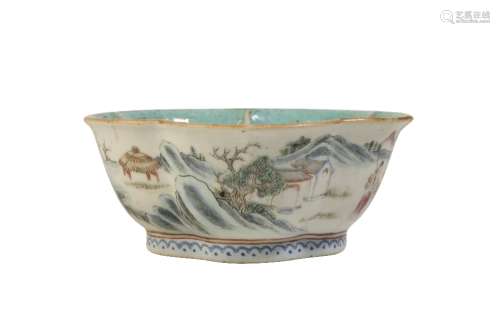 FAMILLE ROSE TURQUOISE-GROUND BOWL, QING DYNASTY, 19TH CENTURY