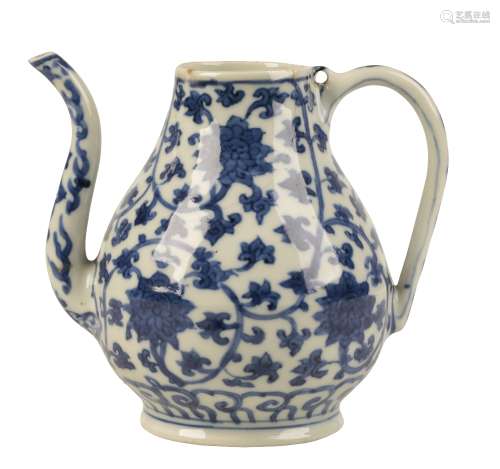 BLUE AND WHITE PEAR-SHAPED EWER, WANLI SIX CHARACTER MARK AND OF THE PERIOD