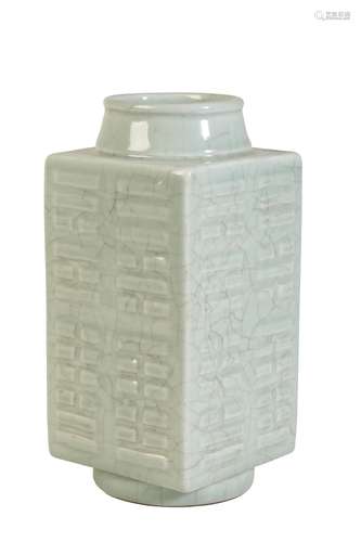 CELADON-GLAZE CONG-SHAPED VASE, TONGZHI SIX CHARACTER MARK AND OF THE PERIOD