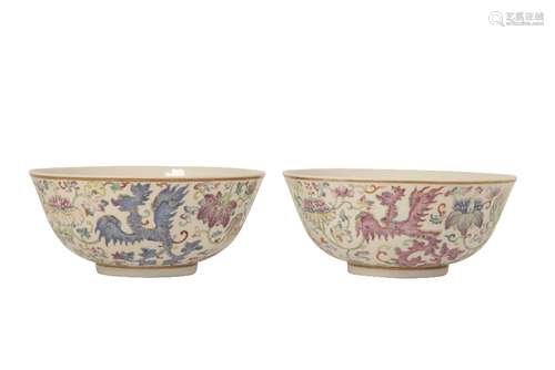 FINE PAIR OF FAMILLE ROSE 'PHOENIX' BOWLS, GUANGXU SIX CHARACTER MARK AND OF THE PERIOD