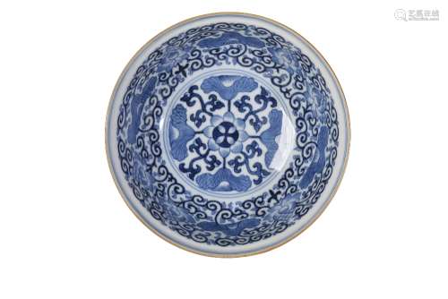 UNUSUAL FAMILLE-ROSE BLUE AND WHITE BOWL, XIANFENG SIX CHARACTER MARK AND OF THE PERIOD