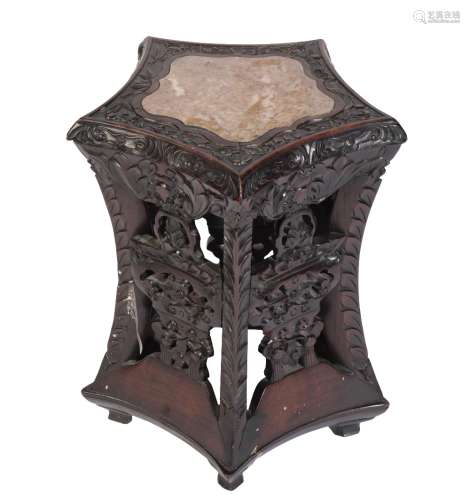 CARVED CHINESE 'PENTAGON' SHAPED STAND, QING DYNASTY, 19TH CENTURY