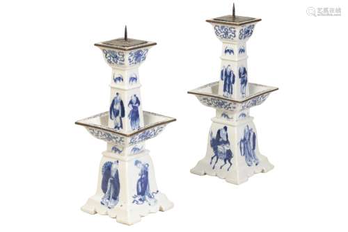 PAIR BLUE AND WHITE PRICKET CANDLESTICKS, QING DYNASTY, 18TH / 19TH CENTURY