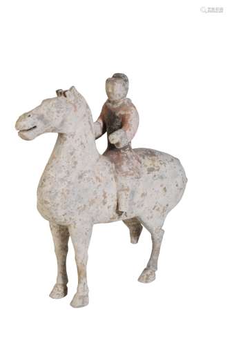 PAINTED POTTERY FIGURE OF A HORSE AND RIDER, HAN DYNASTY