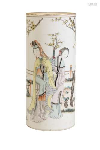 FAMILLE ROSE CYLINDRICAL VASE, ZHOU YOUSONG SEAL MARK