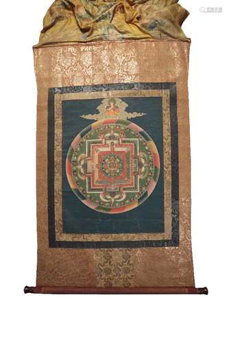 FINE THANGKA DEPICTING THE WHEEL OF LIFE, QING DYNASTY