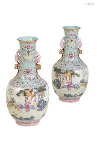 PAIR OF FAMILLE ROSE 'BOYS' VASES, QIANLONG SEAL MARKS BUT PROBABLY REPUBLIC PERIOD