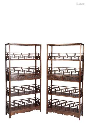 PAIR OF HUALI-WOOD DISPLAY CABINETS, 20TH CENTURY