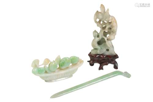 TWO CARVED JADEITE GROUPS, 20TH CENTURY