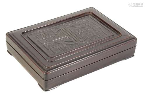 CARVED HONGMU INKSTONE BOX AND COVER, QING DYNASTY