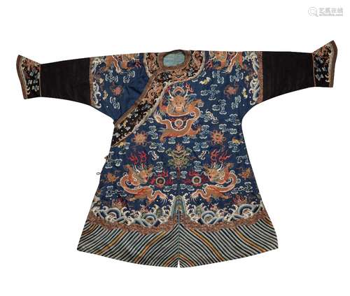 RARE EMBROIDERED BLUE SILK CHILDS 'DRAGON' ROBE, GUANGXU PERIOD