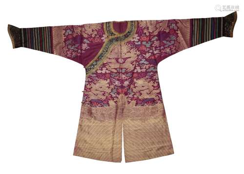 EMBROIDERED PURPLE GAUZE DRAGON ROBE, LATE QING DYNASTY