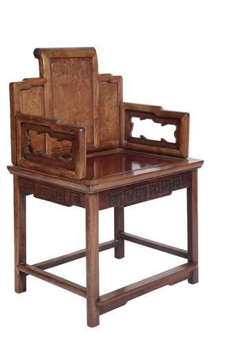 SMALL HUANGHUALI AND BURRWOOD THRONE CHAIR, QING DYNASTY