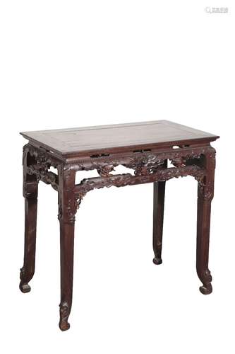 GOOD CARVED HONGMU CORNER-LEG TABLE