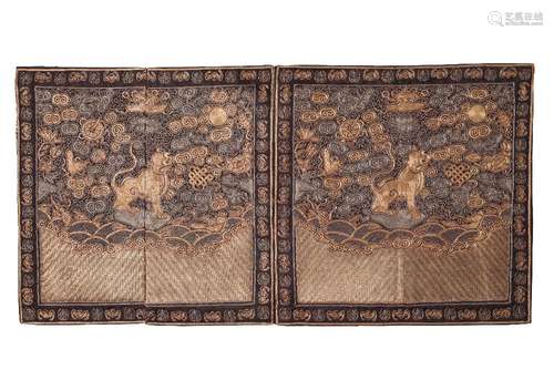 PAIR OF MILITARY LION RANK BADGES, QING DYNASTY, 19TH CENTURY