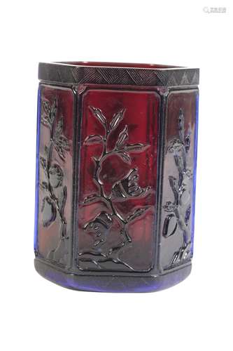 PEKING TWO COLOUR GLASS HEXAGONAL BRUSHPOT, QIANLONG SEAL MARK