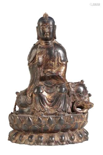 GOOD GILT-BRONZE GUANYIN AND ELEPHANT GROUP, LATE MING DYNASTY