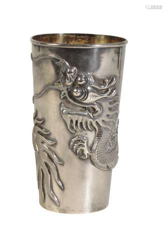 CHINESE EXPORT SILVER 'DRAGON' BEAKER, QING DYNASTY, 19TH CENTURY