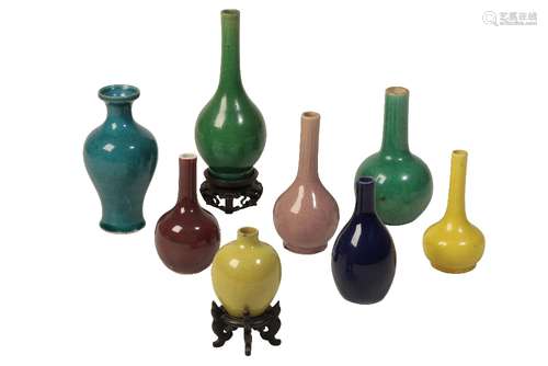 COLLECTION OF EIGHT MINIATURE MONOCHROME VASES, QING DYNASTY