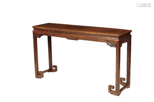 CARVED HUANGHUALI CORNER-LEG TABLE, QING DYNASTY