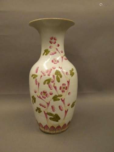 CHINA Porcelain baluster vase with branch decoration. Ht: 44cm