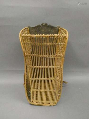 JAPAN Rectangular rattan basket with back hooks. Ht: 44cm