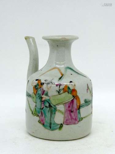 CHINA Glass jug with character decoration. Ht: 11cm