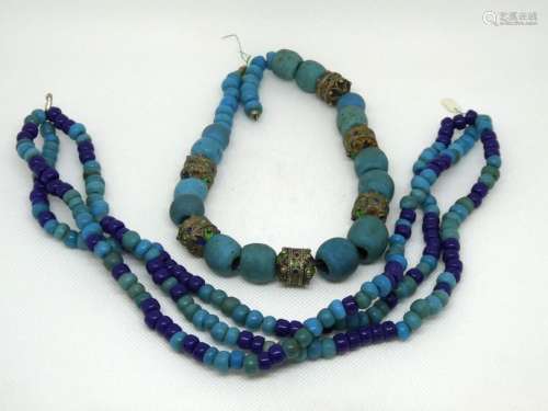 ASIA Set of two lapis lazuli, metal and coloured stones necklaces.lapis necklaces