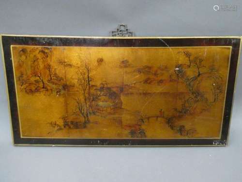 CHINA Lacquered wooden panel representing a landscape. Dim : 30 x 60cm