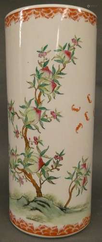 CHINA Large polychrome enamelled porcelain scroll vase with peach and bat decoration. Marked on the reverse.