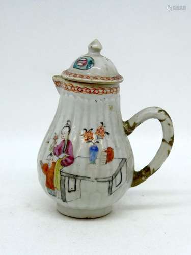 CHINA Small white porcelain teapot decorated with characters. Ht: 14cm