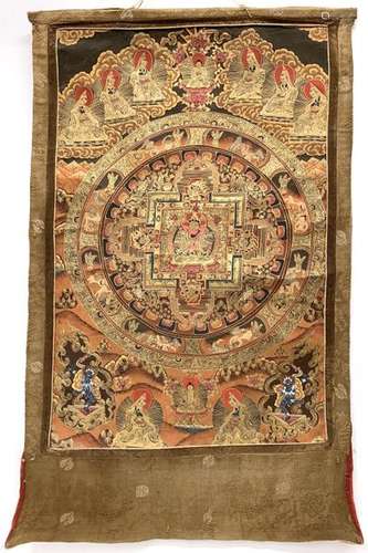 SINO-TIBETAN ART Tankha on fabric. Early 20th century. Size : 70 x 46 cm