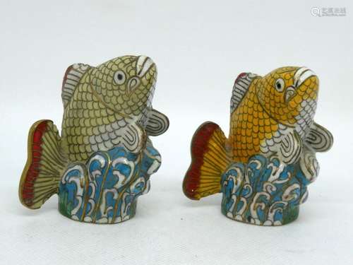 CHINA Two fish in cloisonné enamel. Ht: 8cm