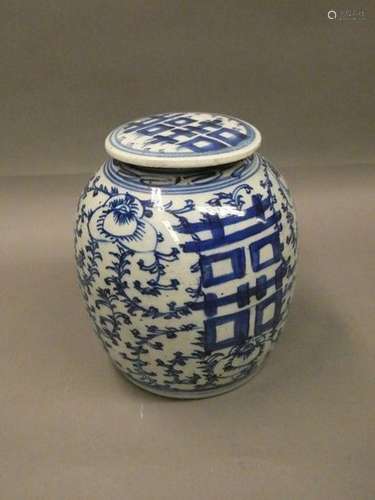 CHINA Pocelain ginger pot with white and blue decoration 19th century period Ht: 23cm