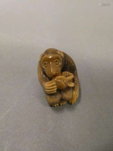 CHINA Resin Netsuke, sitting monkey. Ht : 2,5cm