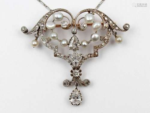 PENDENTIF BROCHE lancéolé orné de deux diamants pr…