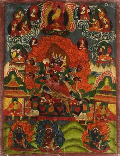 A THANGKA OF YAMANTAKA. Tibet, 19th century. 63 x …